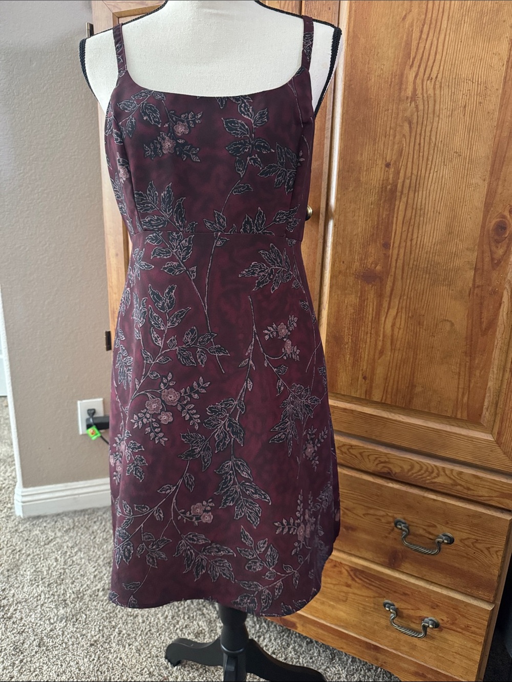 All That Jazz Burgundy Floral Midi Dress with Spaghetti Straps